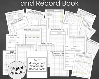 Minimalist Style Farm Management Planner: Agriculture Journal & Record Keeper (Printable PDF Download)