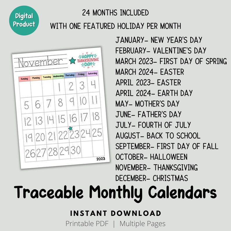 Traceable Monthly Calendar January 2023 December 2025 Etsy