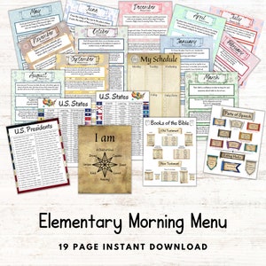 Elementary Morning Menu Bundle, Homeschool Resource Binder, Morning Basket, Upper Elementary Learning Resource