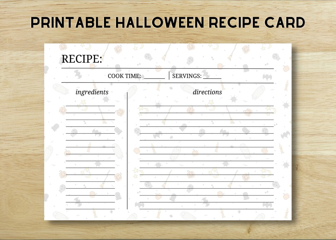Halloween Printable Recipe Card Instant Download Fall Recipe PDF JPEG ...