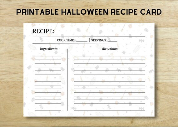 Halloween Printable Recipe Card Instant Download Fall Recipe - Etsy