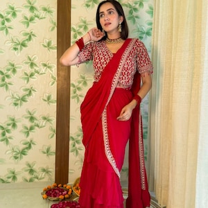 Beautiful Sparkling Delightful one minute ready to wear Draped Saree