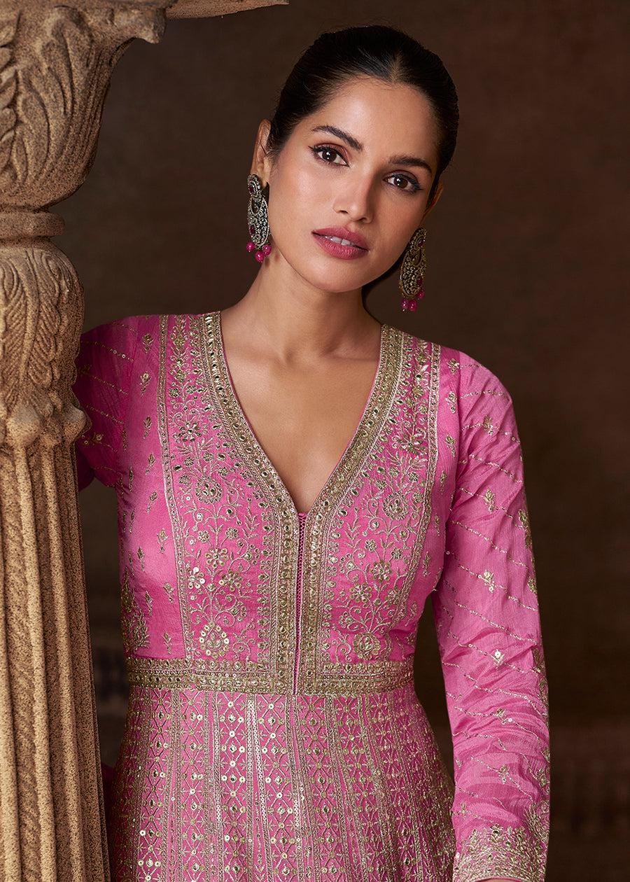 Designer Style Ombre Pink Embroidered Wedding Saree main image 1