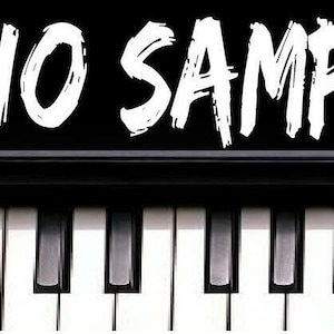 May include: A black and white image of a piano keyboard with the text "PIANO SAMPLES" written in white on a black background.