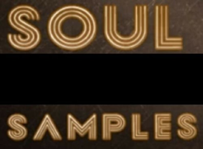 May include: A graphic design with the text "SOUL SAMPLES" in a retro style with a gold color on a dark brown background.