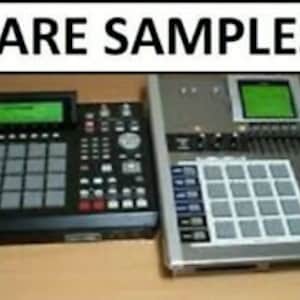May include: Two black and silver music production samplers with a green screen display. The samplers have a grid of buttons and knobs.