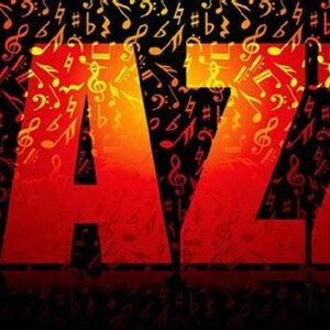Könnte beinhalten: Ein rotes und gelbes Grafikdesign des Wortes "JAZZ" mit Musiknoten im Hintergrund.