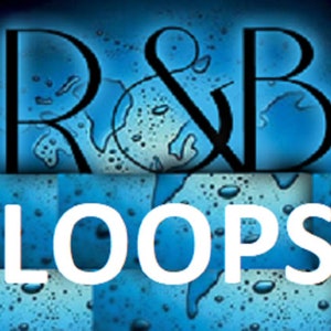 Op de afbeelding: Een blauwe en witte afbeelding met de tekst "R&B LOOPS" in witte letters. De achtergrond is een blauw en wit patroon van waterdruppels.
