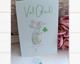Viel Glück Karte, Glück Wünschen zur Prüfung, Viel Glück zur Prüfung, Glück für Op Wünschen, Glück Wünschen, Glücksmaus, Süße Maus