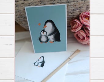Pinguin Geschenk, Karte zur Geburt, Geburtstagskarte für Mutter, Grußkarten,  Geburtstagskarte Mutter, Grußkarte zur Geburt,  Ideen für Mama