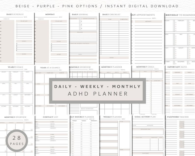ADHD Printable Planner for Adult Adhd Planner and Organizer - Etsy