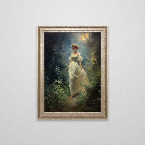 Vintage Victorian Lady Oil Painting | Witchy Wall Art | Garden Fairy | Moody Whimsical Wall Art | Dark Academia Cottagecore Print | Download