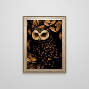 Vintage Owl Oil Painting | Antique Victorian Wall Art | Woodland Animals | Bird Illustration | Cottagecore Owl Art Print | Gothic Home Decor