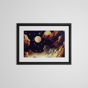 Celestian Stars Vintage Renaissance Oil Painting Moon and Stars Antique Baroque Celestial Print Dark Aesthetic Gothic Wall Art imagem 2