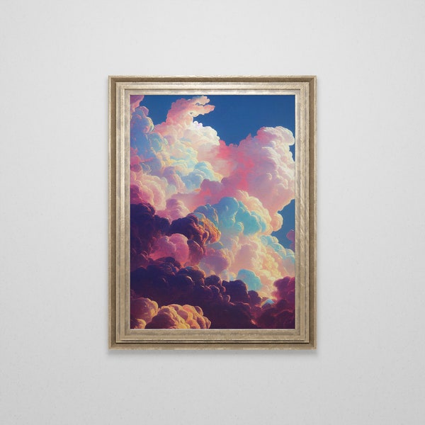 Vintage Clouds Oil Painting | Skyscape Cloudscape Art Print | Aesthetic Cloud Painting | Light Academia | Antique Renaissance
