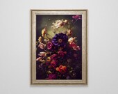 Vintage Dark Floral Bouquet Oil Painting Antique Flower Still Life Dark Academia Dark Cottagecore