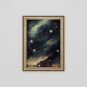 Celestian Stars Vintage Painting Digital Print | Celestial Print | Dark Aesthetic | Gothic Wall Art | Printable Art | Instant Download