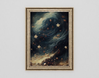 Celestian Stars Vintage Painting Digital Print | Celestial Print | Dark Aesthetic | Gothic Wall Art | Printable Art | Instant Download