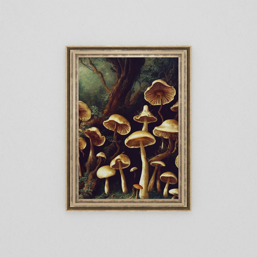 Vintage Mushroom Print Cottagecore Home Decor Fairycore Goblincore Dark ...