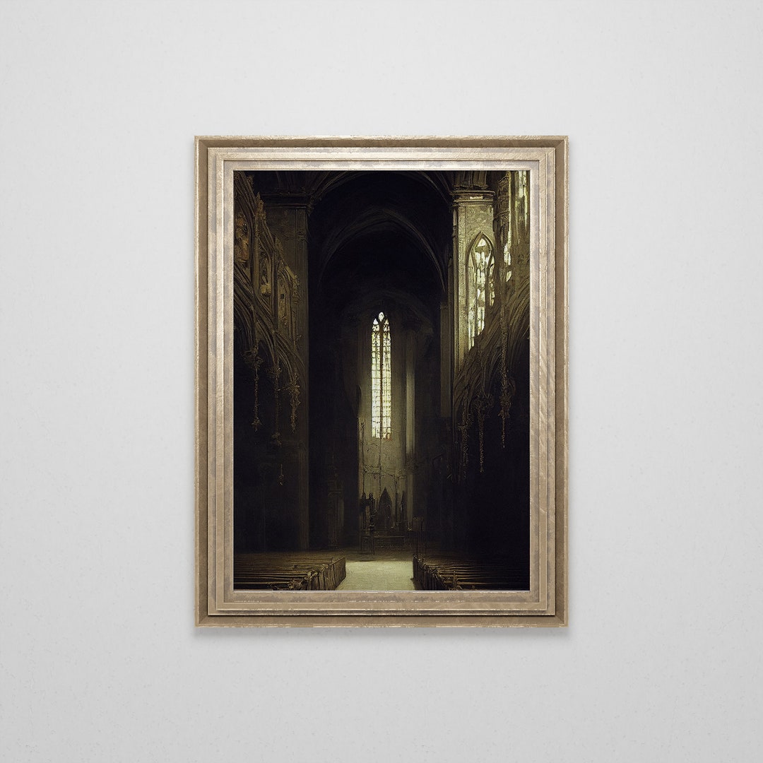 Antique Gothic Church Oil Painting Renaissance Cathedral Window Art Baroque Church Window