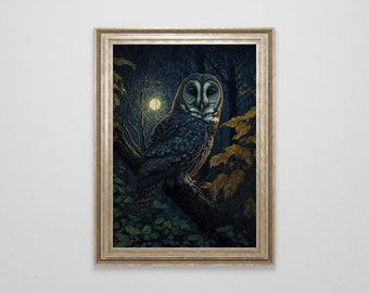 Vintage Barn Owl Painting | Antique Barn Owl Artprint | Dark Moody Owl Wall Art Prints | Cottagecore | Dark Academia Print | Cottage Core