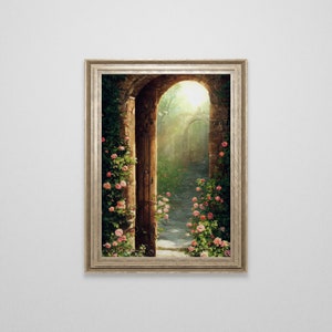 Mystical Medieval Gate Oil Painting | Fairycore Print | Cottagecore Art | Fairytale Wall Art | Fairy Core | Renaissance Art