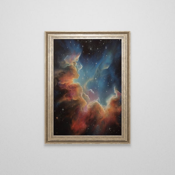 peinture à l'huile vintage de galaxie de nébuleuse | Art de l'espace extra-atmosphérique | Art mural astronomie | Impression d'espace | Téléchargement numérique | Art imprimable