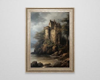Medieval Scottish Castle in Highlands Oil Painting | Vintage Renaissance  | Old Scotland Landscape Print | Baroque Wall Art | Dark Academia