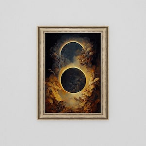 Vintage Eclipse Oil Painting Digital Art Print | Celestial Print | Dark Aesthetic | Gothic Wall Art | Printable Art | Witchy Decor