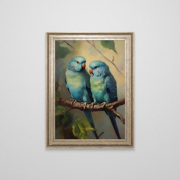 Vintage Parakeet Oil Painting | Budgie Wall Art | Classical Parrot Painting | Victorian Baroque Tropical Exotic Bird Illustration Printable