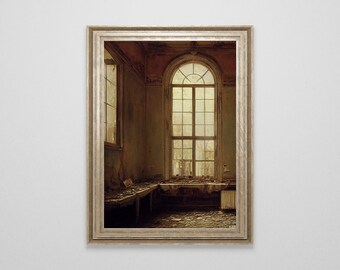 Overgrown Victorian Room Oil Painting | Cottagecore | Dark Academia | Post Apocalyptic | Botanical Art | Vintage Fairycore | Goblincore