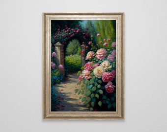 Victorian Spring Garden Oil Painting | Baroque Art |  English Garden | Renaissance Decor | Light Academia Fairycore | Vintage Aesthetic