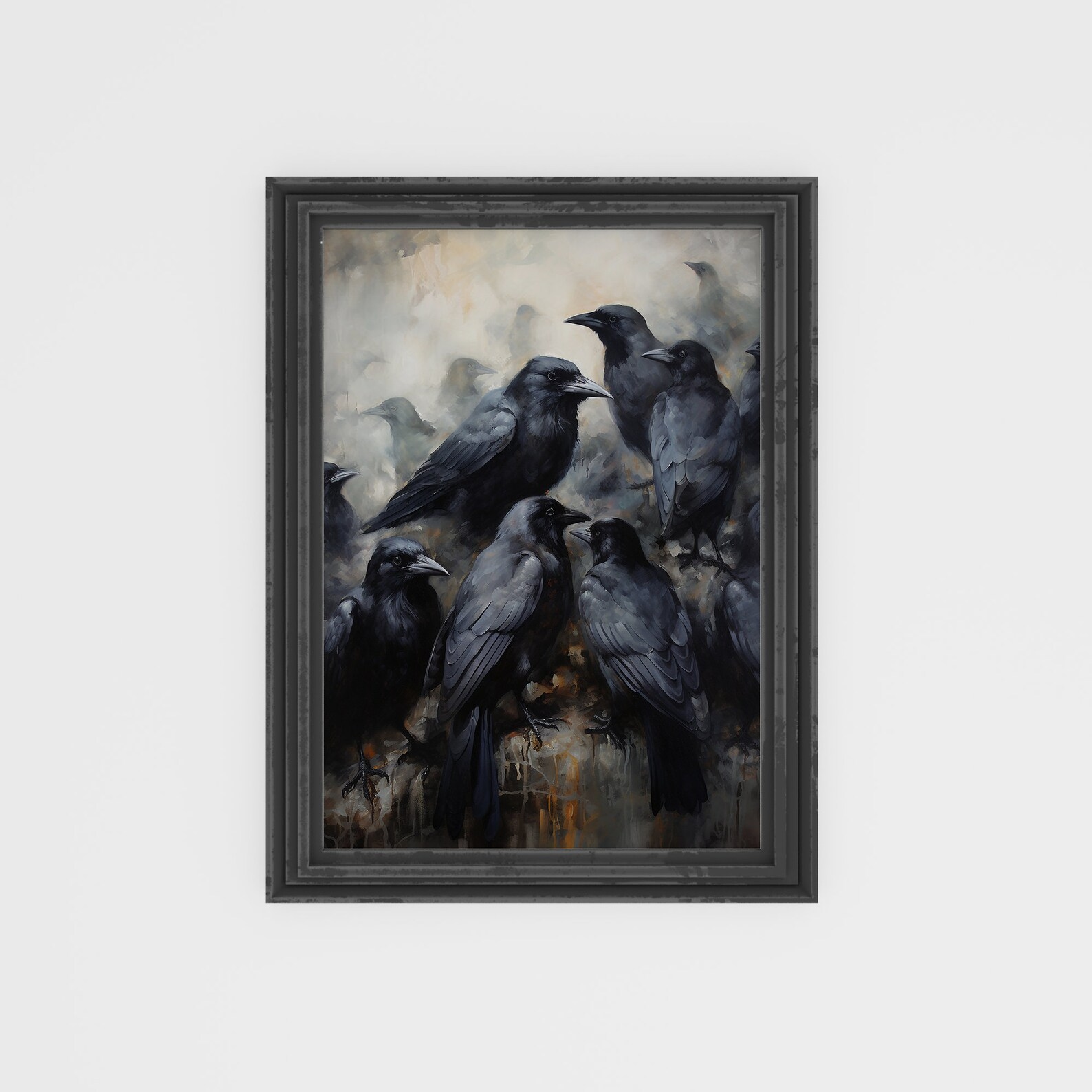 Vintage Gallery Wall Art Set of 8 Crow Oil Paintings Dark Etsy