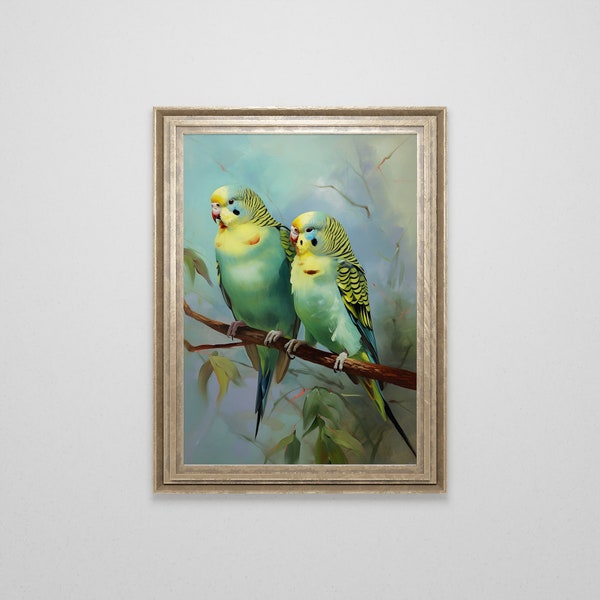 Vintage Parakeet Oil Painting | Budgie Wall Art | Classical Parrot Painting | Victorian Baroque Tropical Exotic Bird Illustration Printable