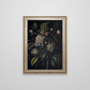 Vintage Dark Floral Bouquet Oil Painting | Antique Flower Still Life | Dark Academia | Dark Cottagecore | Instant Download | Printable Art