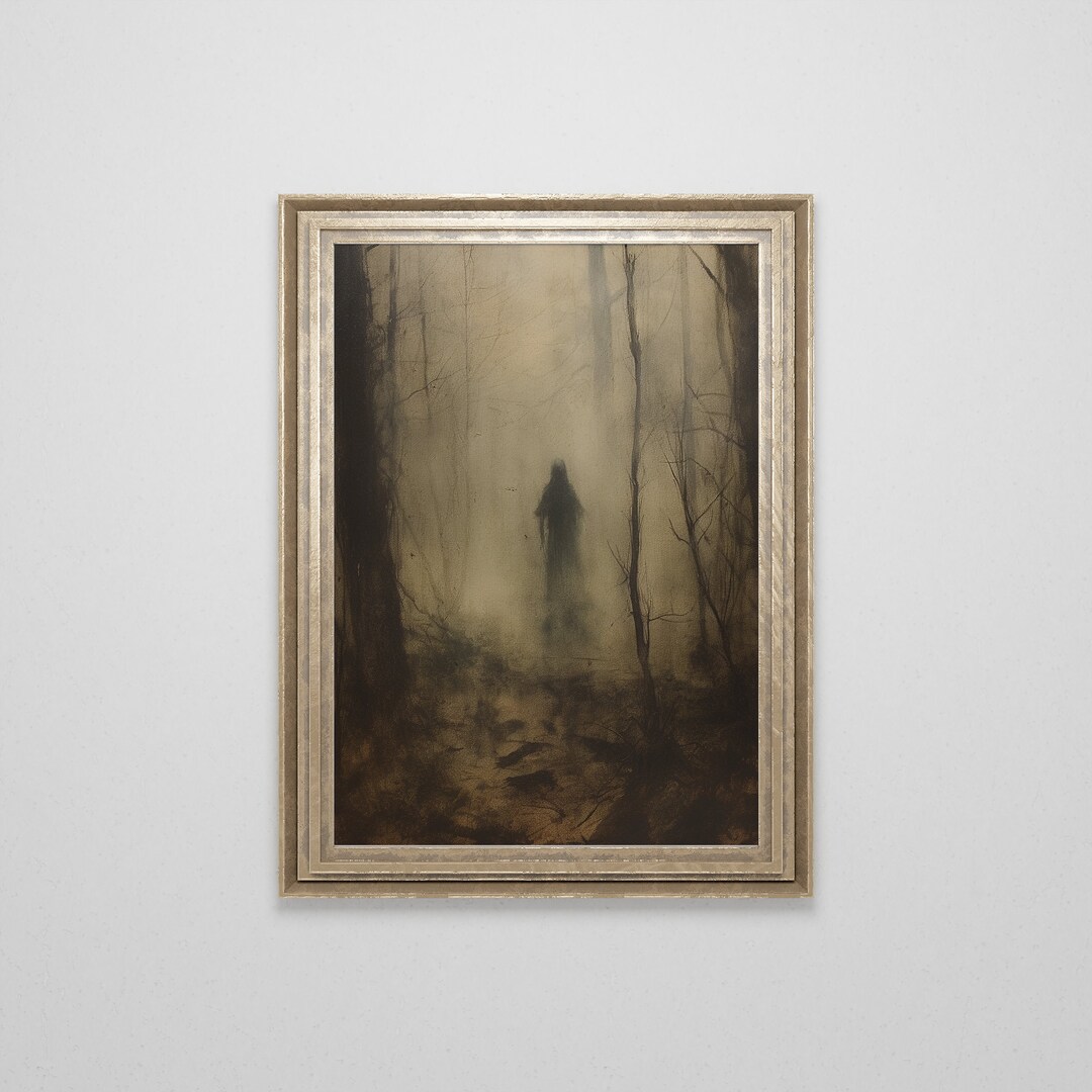 Creepy Forest Painting Horror Art Prints Spooky Halloween Wall Art Gothic Ghost Print Dark