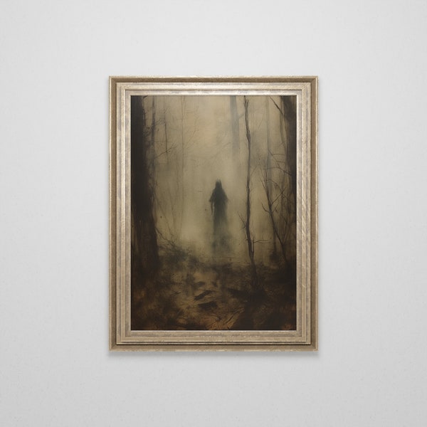 Creepy Forest Painting | Horror Art Prints | Spooky Halloween Wall Art | Gothic Ghost Print | Dark Cottagecore | Goblincore | Downloadable