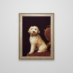 Vintage Goldendoodle Oil Painting | Antique Golden Doodle Painting | Labradoodle Wall Art | Dog Print | Goldendoodles Gift