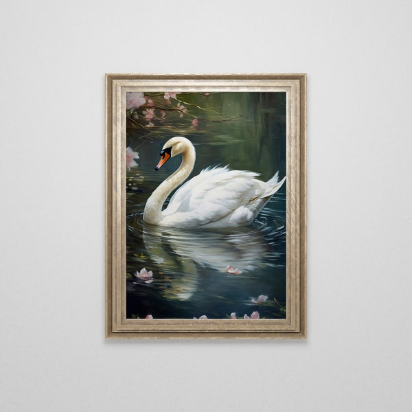 Vintage Swan Oil Painting | Baroque Bird Wall Art | Classical Swan Painting | Swan Nursery Decor | Cottagecore | Printable Wall Art