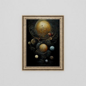 Vintage Solar System Painting Digital Art Print | Galaxy Wall Decor | Witchy Art | Gothic Home Decor | Downloadable Art