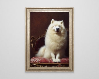 Vintage Samoyed Oil Painting | Antique Dog Painting | Samoyed Wall Art | Samoyed Print | Samoyed Gift | Vintage Samoyed Dog Oil Painting