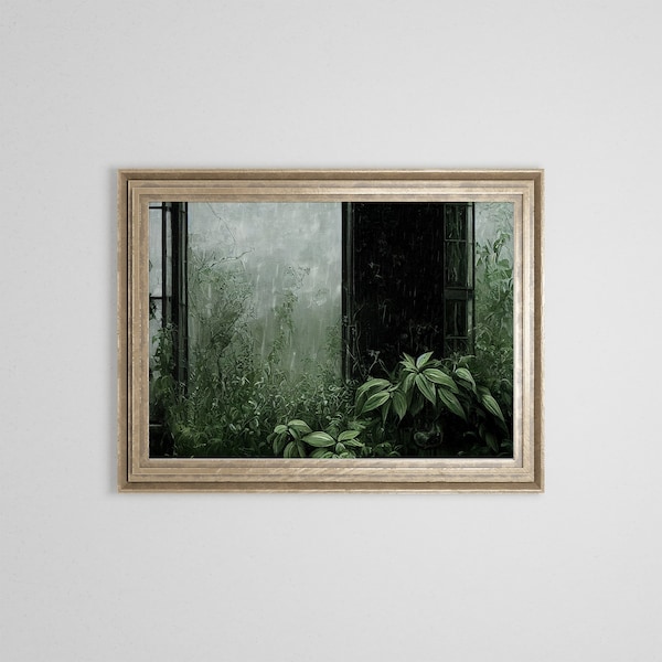 Vintage Overgrown Window Oil Painting Digital Art Print | Botanical Plant Art | Instant Download | Downloadable Art