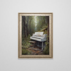 Overgrown Grand Piano in a Forest Oil Painting | Dark Academia | Cottagecore | Post Apocalyptic | Fairycore | Fantasy Art | Moody Vintage