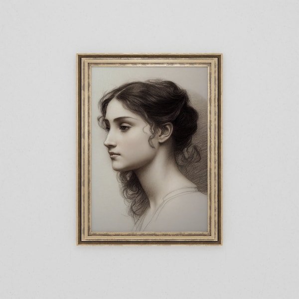 Frauenportrait Kunstdruck | Barocke Renaissance Portraits | Antike Bleistiftzeichnung | Klassische Wandkunst | Vintage Wohndekor