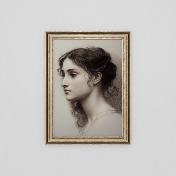 19th Century Woman Portrait Print | Baroque Renaissance Portraits | Antique Pencil Drawing | Classical Wall Art | Vintage Home Decor