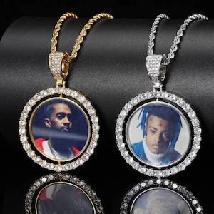 Rotatable Photo Necklace Custom Double Sides Memory Pictures Personalized Family Friends Gift Luxury Tennis Chain Necklace