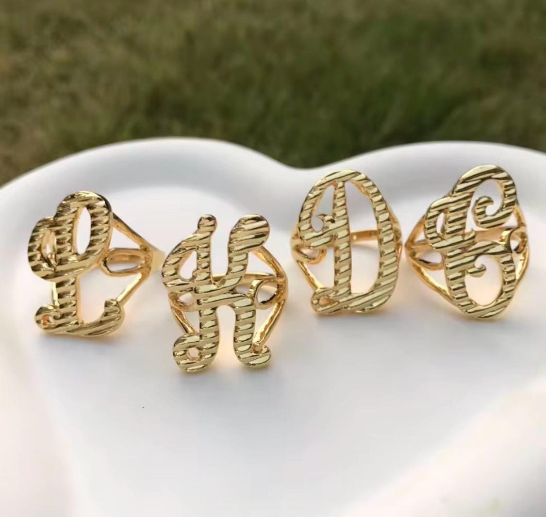 Custom18k Gold Plated Cursive Initial Letter Alphabet Ring - Etsy