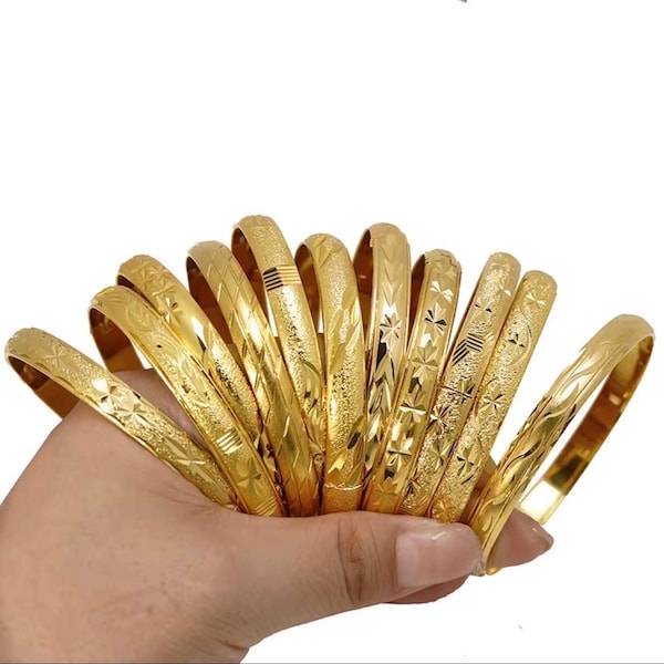 Engraved Stainless Steel Gold Plated Bracelet Bangle
