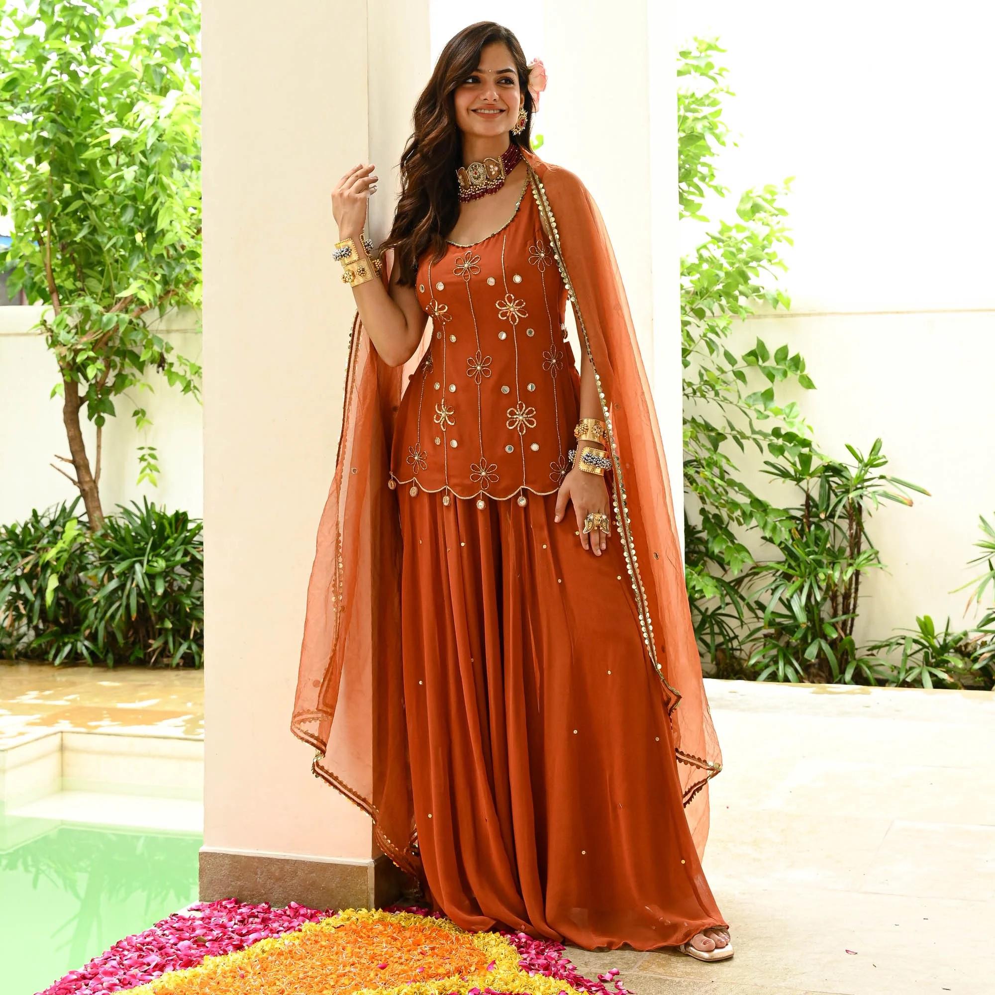 open lace back dress Buy Arpita Sulakshana Burnt Orange Foil Print Gown For Women Available  online at ScrollnShops