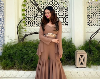 Handmade Faux Georgette Sharara Set: Kodi Lace Top & Shrug